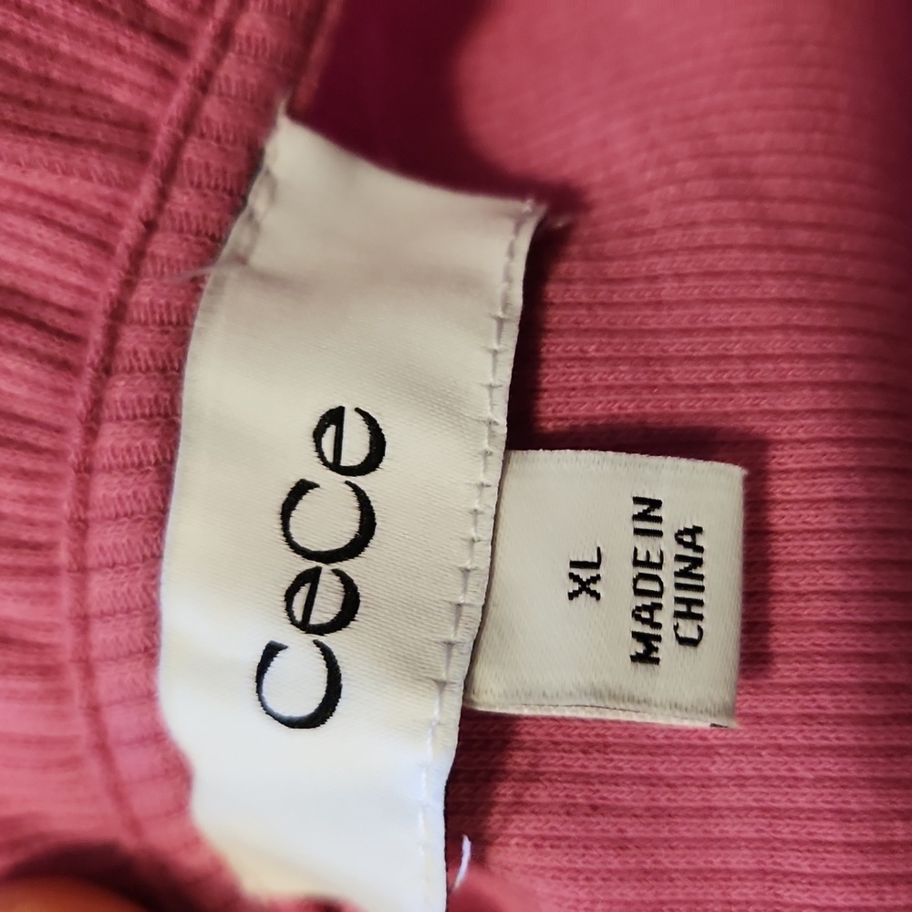 CeCe Vibrant Pink Rhinestone Button Henley Y2k Ribbed Ruffled Base Layer Shirt - Picture 11 of 16